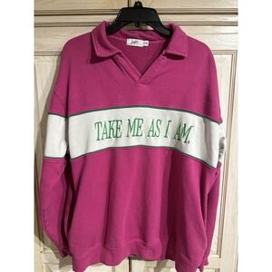 Mayfair Group 'Take Me As I Am' Collared Sweatshirt Sz S/M Pink